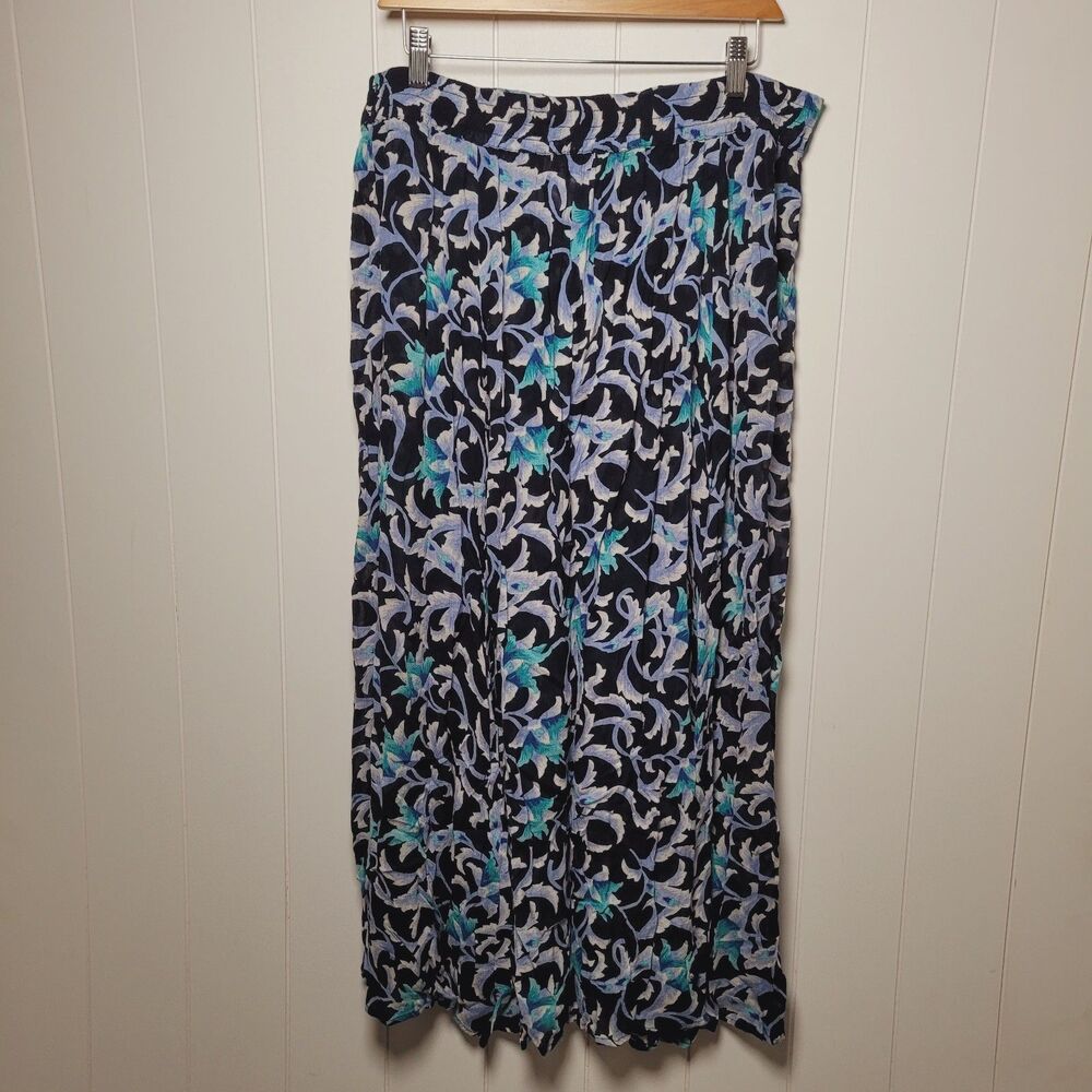 Anthony Richards Pull On Midi Skirt Plus Size 1X Blue Black Abstract Floral